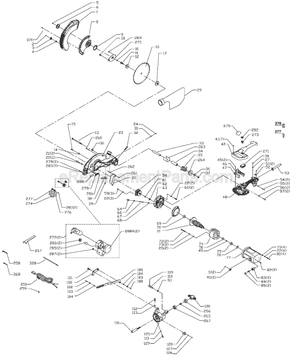 Page A Diagram and Parts List for 3802L  Porter Cable Miter Saw